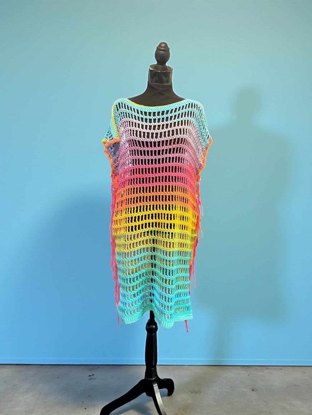 Multicolor Crochet Open-Knit Beach Cover-Up